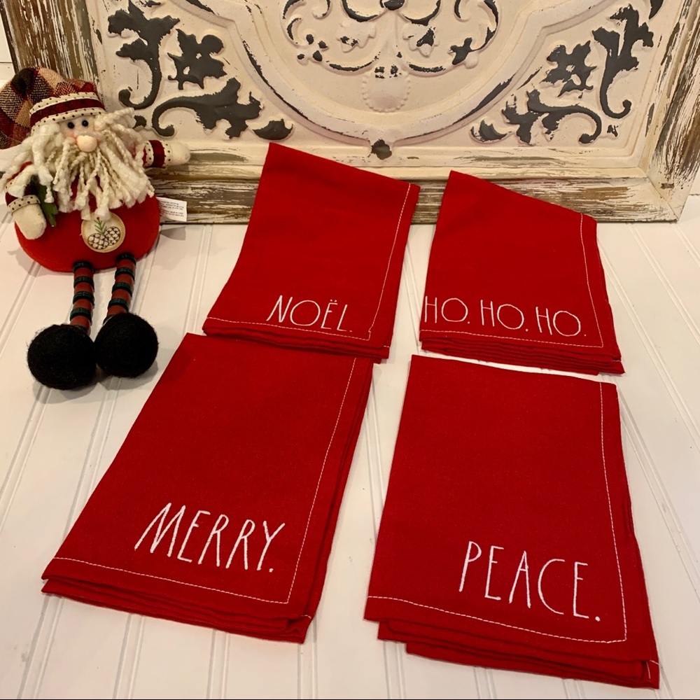 Rae Dunn 4 pack Red Fabric Embroidered Napkins - Picture 1 of 4